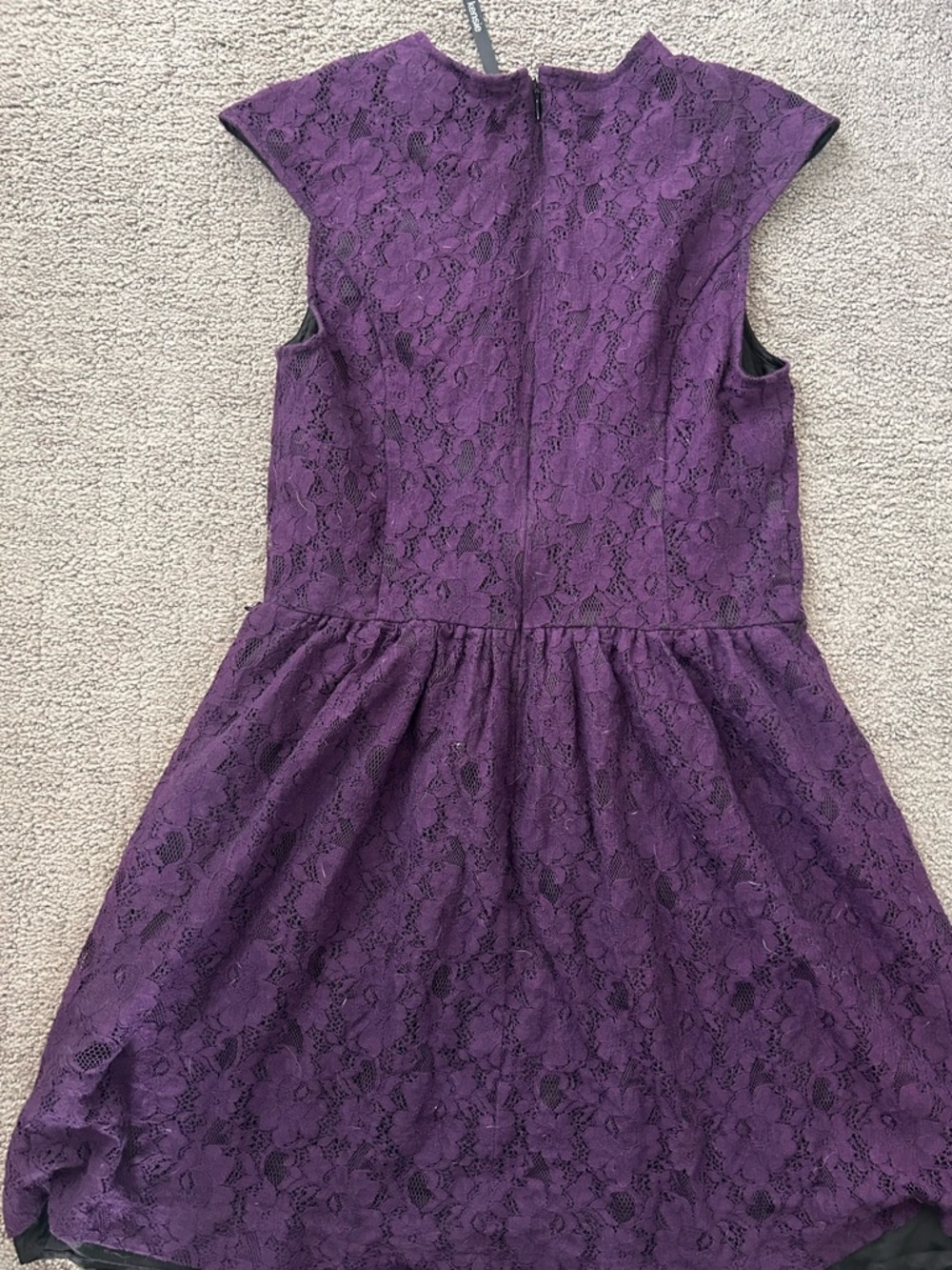 Kensie Plum Purple Lace Fit & Flare Mini Dress V-Neck Cap Sleeve Lined Size M - Picture 9 of 13